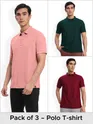 Pack of 3-Polo T-shirts Combo French Wine,Lush Green,Rose Pink