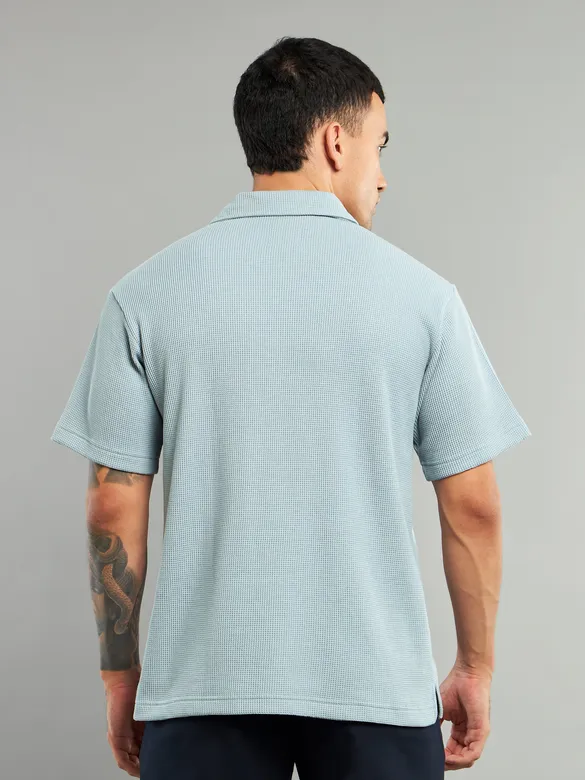 Alice Blue Waffle Textured Polo T-Shirt