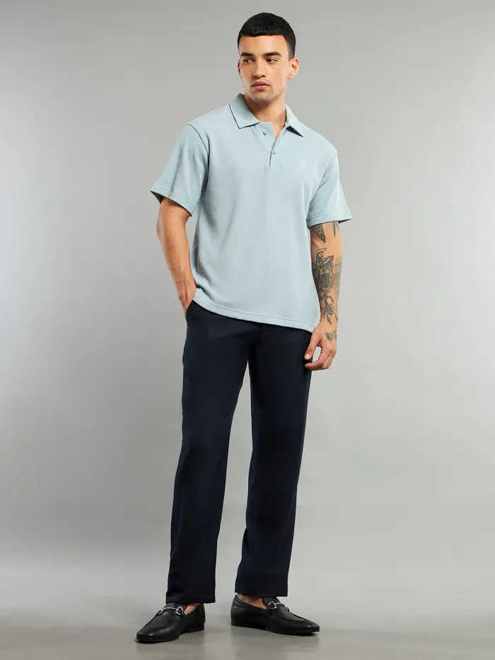 Alice Blue Waffle Textured Polo T-Shirt