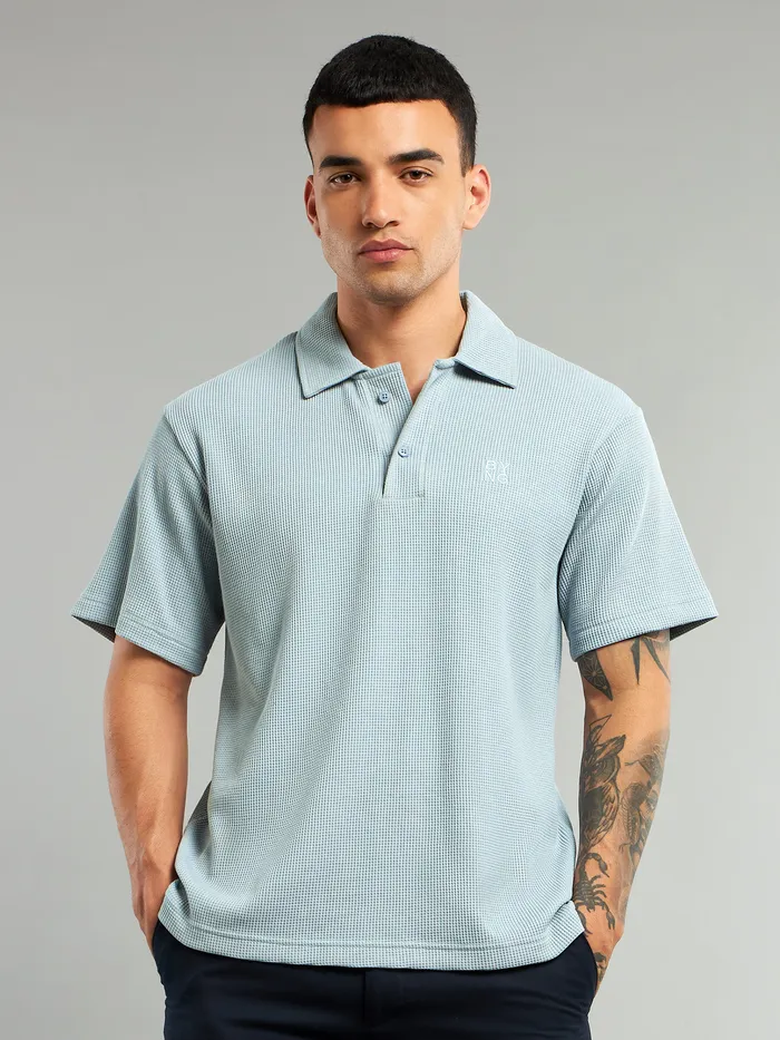 Alice Blue Waffle Textured Polo T-Shirt