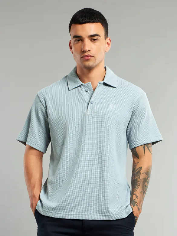 Alice Blue Waffle Textured Polo T-Shirt