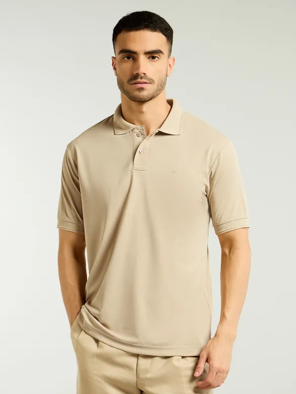 Beige Structured Polo T-Shirt