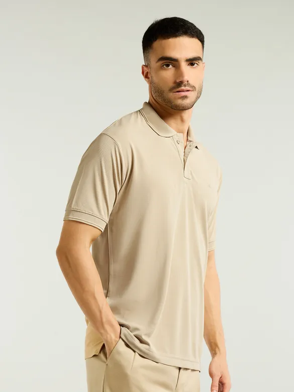 Beige Structured Polo T-Shirt