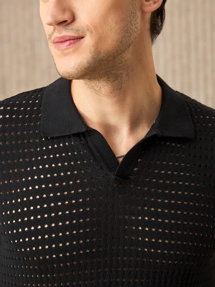Black Flat Knit Men?s Polo T-Shirt