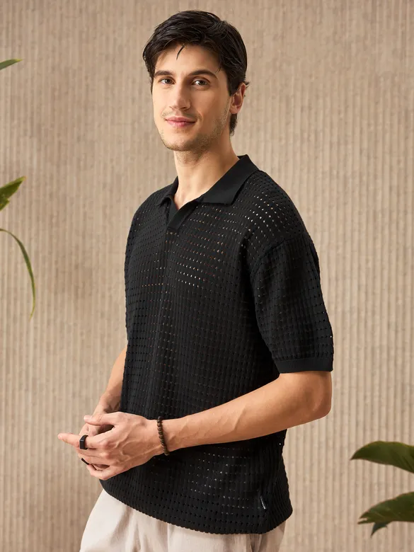 Black Flat Knit Men?s Polo T-Shirt