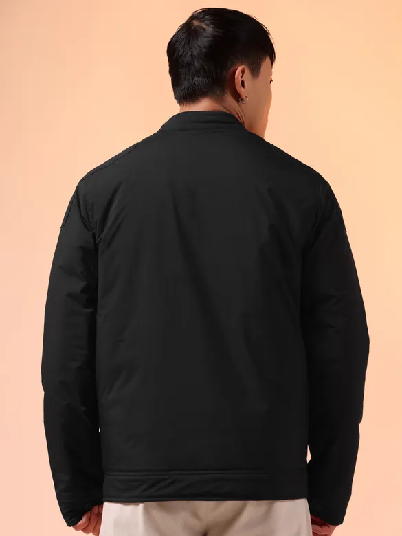Black Zipper Puffer Jacket for Men