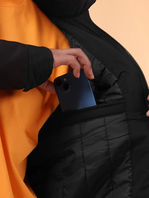 Black Zipper Puffer Jacket for Men
