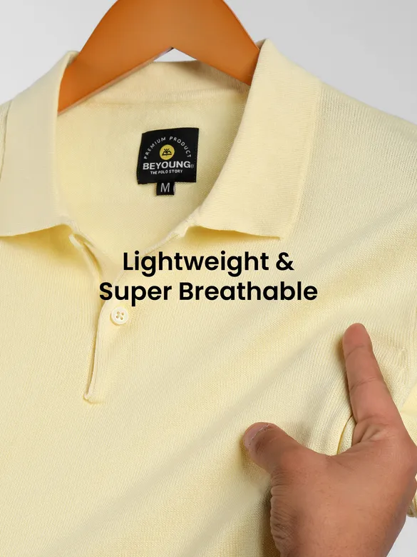Daffodil Yellow Ribbed Collar Flat Knit Polo T-Shirt