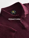 French Wine Wave Textured Flat Knit Polo T-Shirt