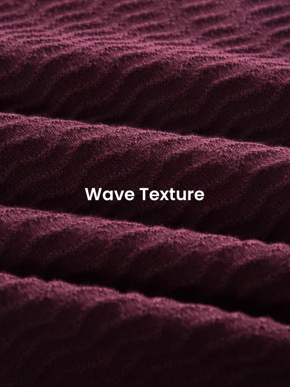 French Wine Wave Textured Flat Knit Polo T-Shirt