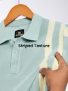 Ice Blue Vertical Striped Flat Knit Polo T-Shirt