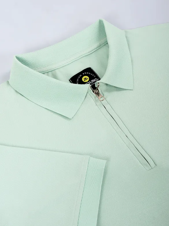 Mist Green Zipper Collar Polo T-Shirt
