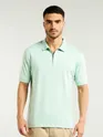 Mist Green Zipper Collar Polo T-Shirt