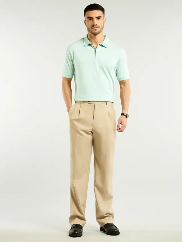 Mist Green Zipper Collar Polo T-Shirt