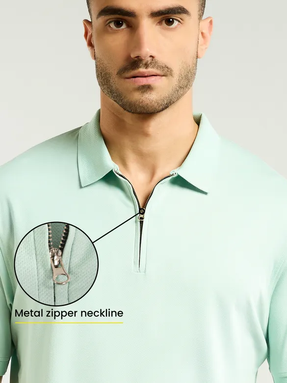 Mist Green Zipper Collar Polo T-Shirt