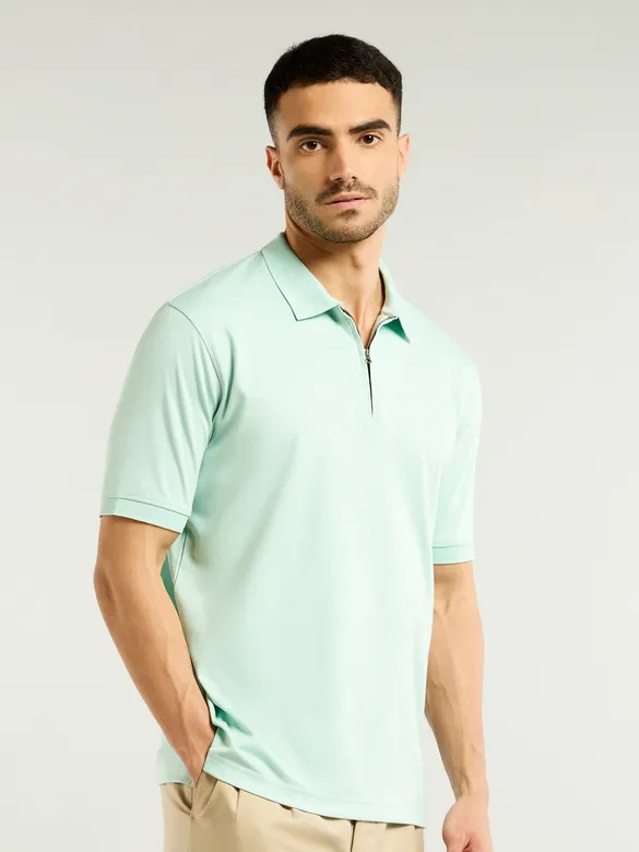 Mist Green Zipper Collar Polo T-Shirt