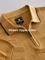 Mustard Geometric Textured Flat Knit Polo T-Shirt