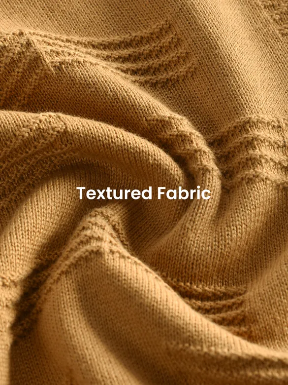 Mustard Geometric Textured Flat Knit Polo T-Shirt
