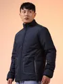 Navy Blue Stand Collar Puffer Jacket for Men