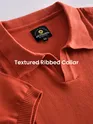 Orange Cord Striped Flat Knit Polo T-Shirt
