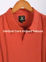 Orange Cord Striped Flat Knit Polo T-Shirt