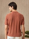 Rust Brown Flat Knit Solid Polo T-Shirt For Men