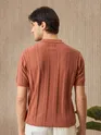 Rust Brown Flat Knit Solid Polo T-Shirt For Men