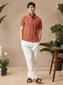Rust Brown Flat Knit Solid Polo T-Shirt For Men