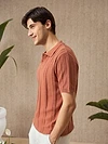 Rust Brown Flat Knit Solid Polo T-Shirt For Men
