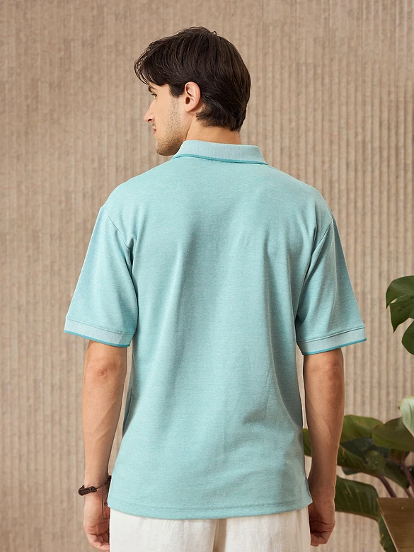 Mint Blue Melange Polo T-shirt