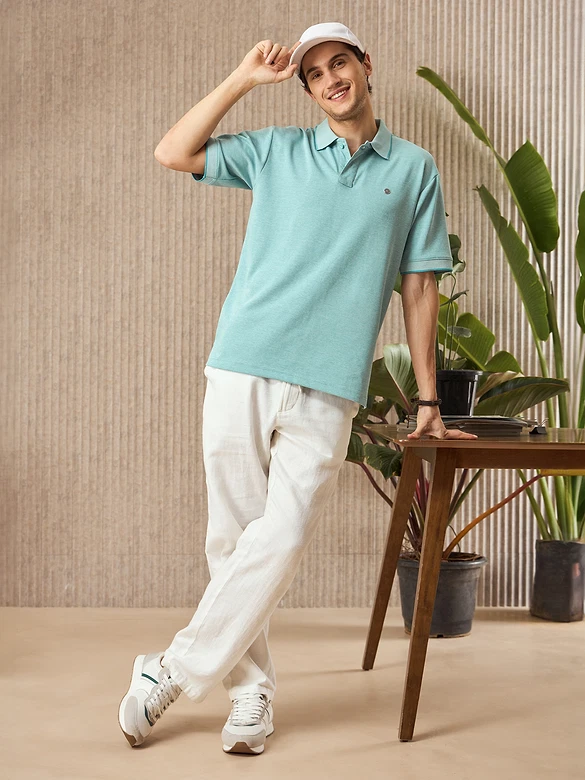 Mint Blue Melange Polo T-shirt