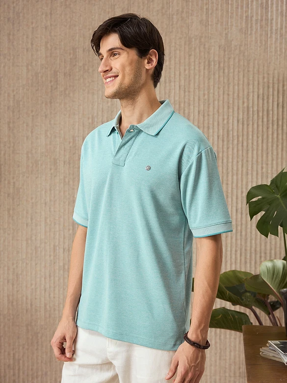 Mint Blue Melange Polo T-shirt