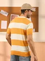 White and Yellow Striped Polo T-Shirt For Men