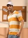White and Yellow Striped Polo T-Shirt For Men