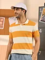 White and Yellow Striped Polo T-Shirt For Men