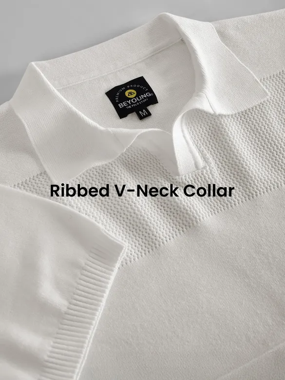 White Striped Flat Knit Polo T-Shirt