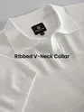 White Striped Flat Knit Polo T-Shirt