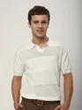 White Striped Flat Knit Polo T-Shirt