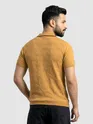 Mustard Geometric Textured Flat Knit Polo T-Shirt