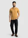 Mustard Geometric Textured Flat Knit Polo T-Shirt