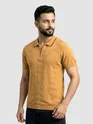 Mustard Geometric Textured Flat Knit Polo T-Shirt