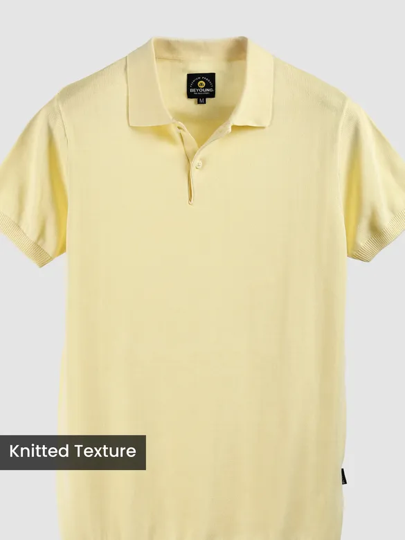 Daffodil Yellow Ribbed Collar Flat Knit Polo T-Shirt