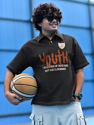 Black Youth Embroidered Polo T-shirt