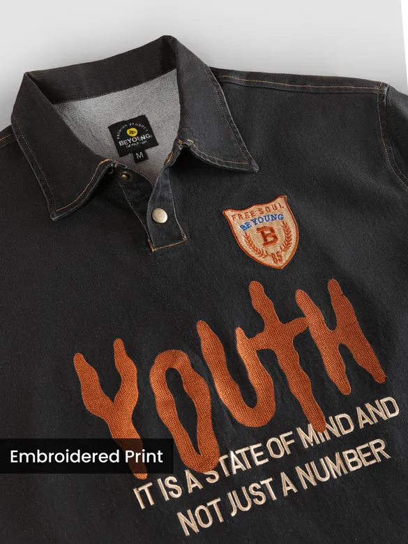Black Youth Embroidered Polo T-shirt