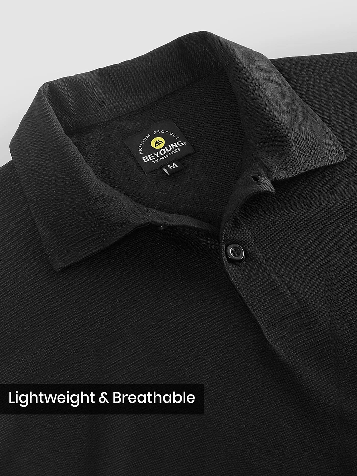 Black Abstract Jacquard Textured Polo T-Shirt