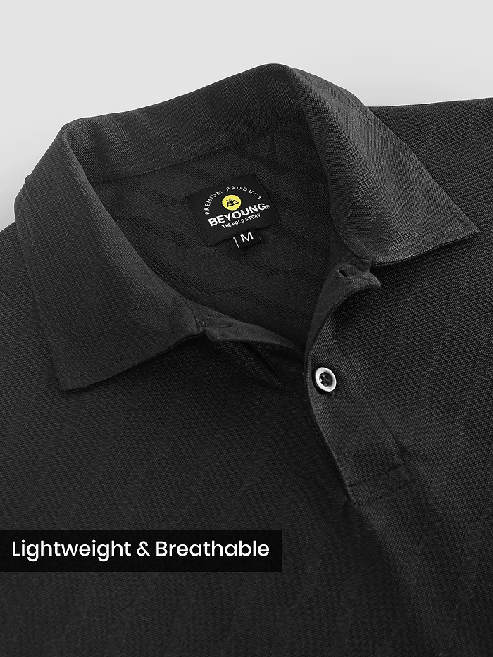 Black Wave Jacquard Textured Polo T-Shirt