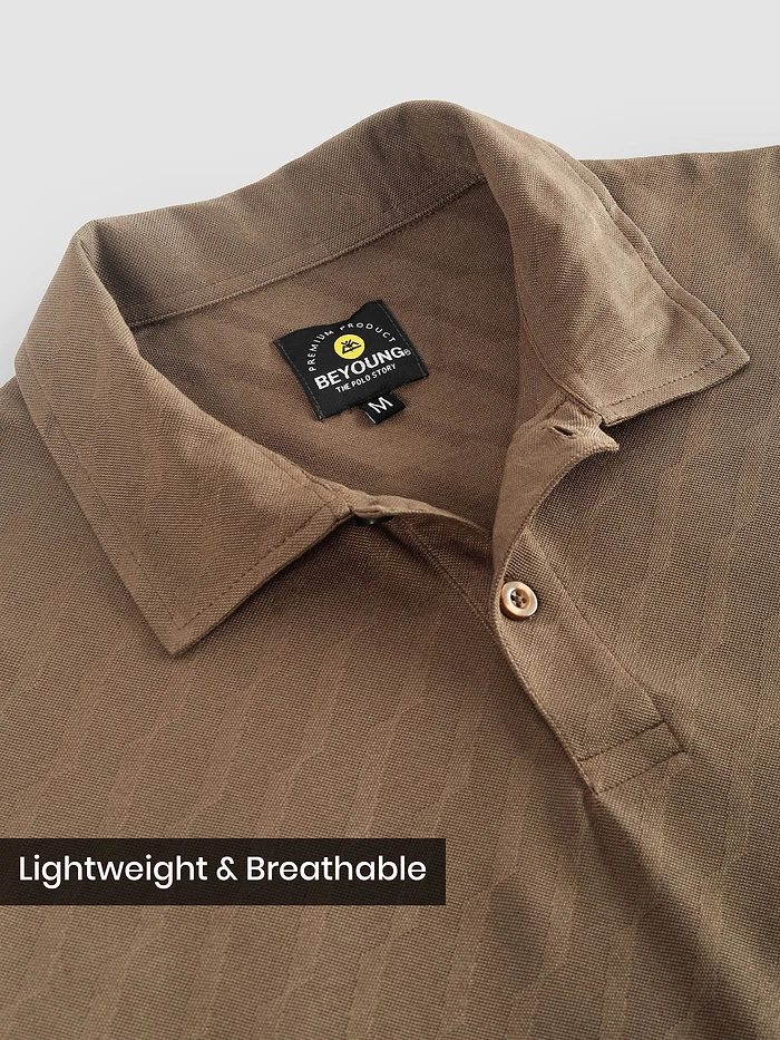 Brown Wave Jacquard Textured Polo T-Shirt