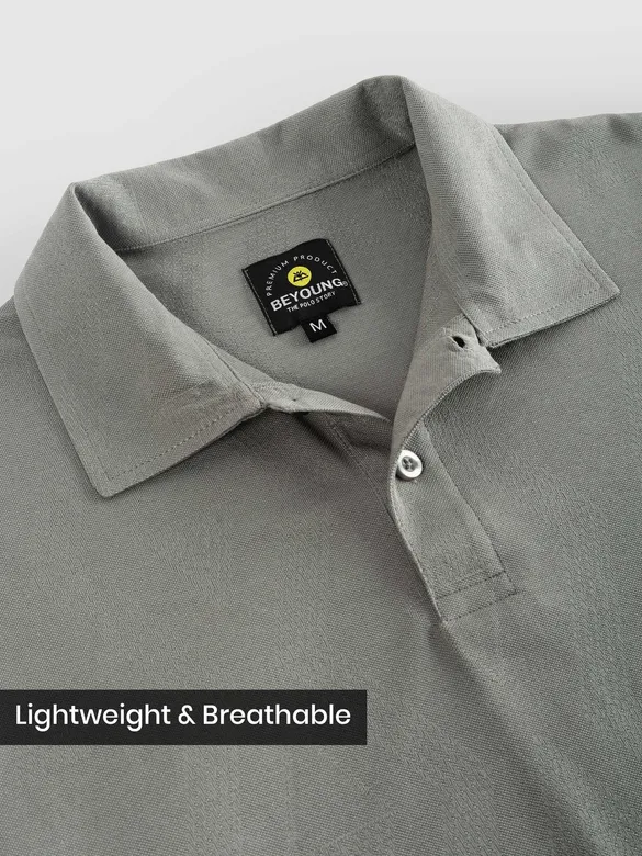 Grey Diamond Jacquard Textured Polo T-Shirt