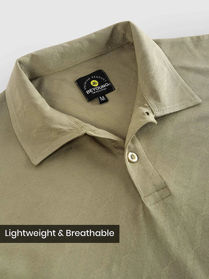 Sage Green Wave Jacquard Textured Polo T-Shirt