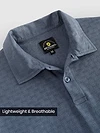 Teal Blue Check Jacquard Textured Polo T-Shirt